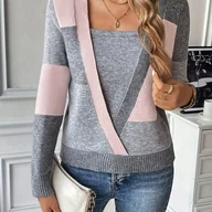 Swetry damskie - TEMU ELEGANTSUT Damski Vintage Dwukolorowy Kwadratowy Kołnierz Kurtka - Dopasowany Długi Blazer na Jesień/Zimę, Elegancka Odzież Wierzchnia na - miniaturka - grafika 1