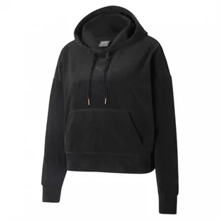 Damska bluza dresowa nierozpinana z kapturem PUMA HER Velour Hoodie Puma Black - Kurtki i kamizelki sportowe damskie - miniaturka - grafika 1