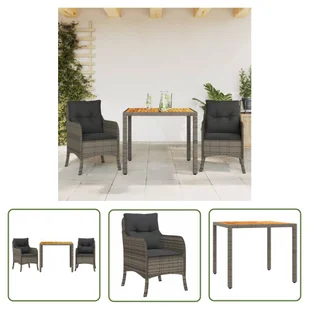 The Living Store 3-cz. zestaw mebli ogrodowych z poduszkami - szary rattan PE - Meble Ogrodowe - Meble ogrodowe - miniaturka - grafika 1
