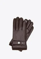 Rękawiczki - Męskie rękawiczki ze skóry naturalnej owczej brązowe - miniaturka - grafika 1