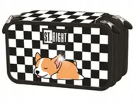 Piórniki - PIÓRNIK TRZYKOMOROWY Z WYPOSAŻENIEM SZACHOWNICA CORGI PIES PIESEK KRATA - miniaturka - grafika 1