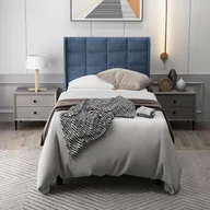 Łóżka - Nowoczesne łóżko tapicerowane z tapicerowanym zagłówkiem Łóżko pojedyncze z listwową podstawą - Linen Blue 90X200cm (bez materaca) - miniaturka - grafika 1