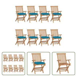 The Living Store Krzesła ogrodowe z jasnoniebieskimi poduszkami 8 szt. Lite drewno tekowe - Fotele i krzesła ogrodowe - miniaturka - grafika 1