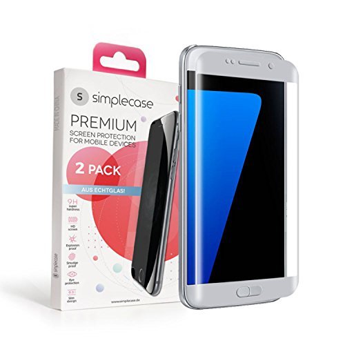 Simplecase Szkło pancerne pasuje do modelu Samsung Galaxy S7, Full Screen Premium ochrona wyświetlacza, 100% pokrycia, optymalna ochrona, ekstra stopień twardości 9H, kolor srebrny - 2 sztuki