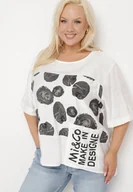 Koszulki i topy damskie - Biały Bawełniany T-shirt z Nadrukiem i Kieszonką Lovelina - miniaturka - grafika 1