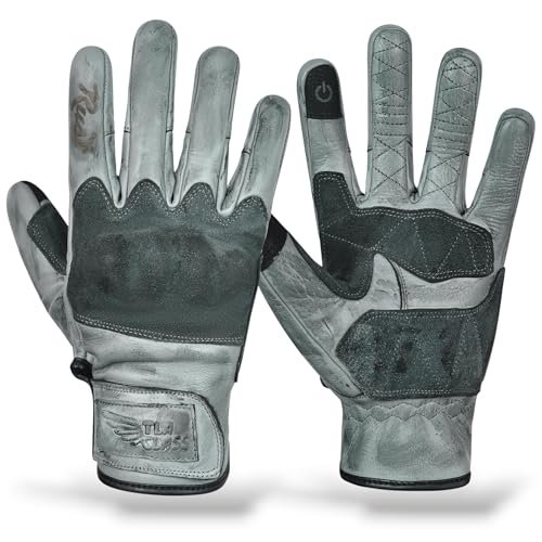 TLA RUST Skórzane rękawiczki motocyklowe w stylu vintage z certyfikatem CE, 2XS do 4XL mężczyźni i kobiety, rękawice motocyklowe cafe racer, skuter, wyścigi, ekran dotykowy, wysoka ochrona przed