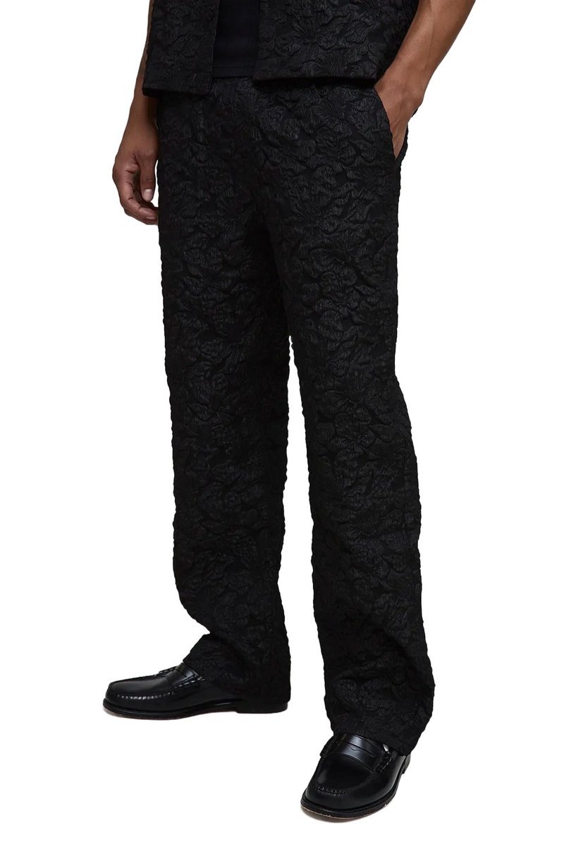 BOOHOOMAN CZARNE SPODNIE MĘSKIE PROSTE Z WZOREM KWIATOWYM XL Z3A*