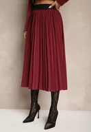 Spódnice - Bordowa Casualowa Spódnica Plisowana z Gumką w Pasie Velentina - miniaturka - grafika 1