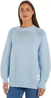 Swetry damskie - Tommy Hilfiger Damski sweter z naszywką z teksturą Łódka-NK, Breezy Blue, L, Niebieski bryzowy, L - miniaturka - grafika 1