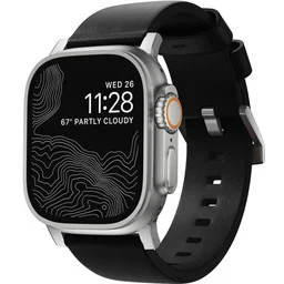 Nomad Pasek skórzany Modern Band do Apple Watch 49/46/45/44 mm, czarno-srebrny - Akcesoria do smartwatchy - miniaturka - grafika 1