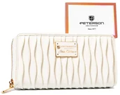 Portfele - Portfel damski Peterson duży pikowany na suwak pojemna portmonetka na karty i gotówkę, kremowy - miniaturka - grafika 1