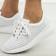 Półbuty damskie - Białe ażurowe skórzane półbuty damskie Vinceza 79532 - miniaturka - grafika 1