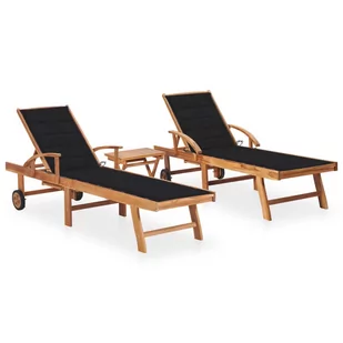 Leżaki ze stolikiem i poduszkami, 2 szt., lite drewno tekowe - Leżaki ogrodowe - miniaturka - grafika 1