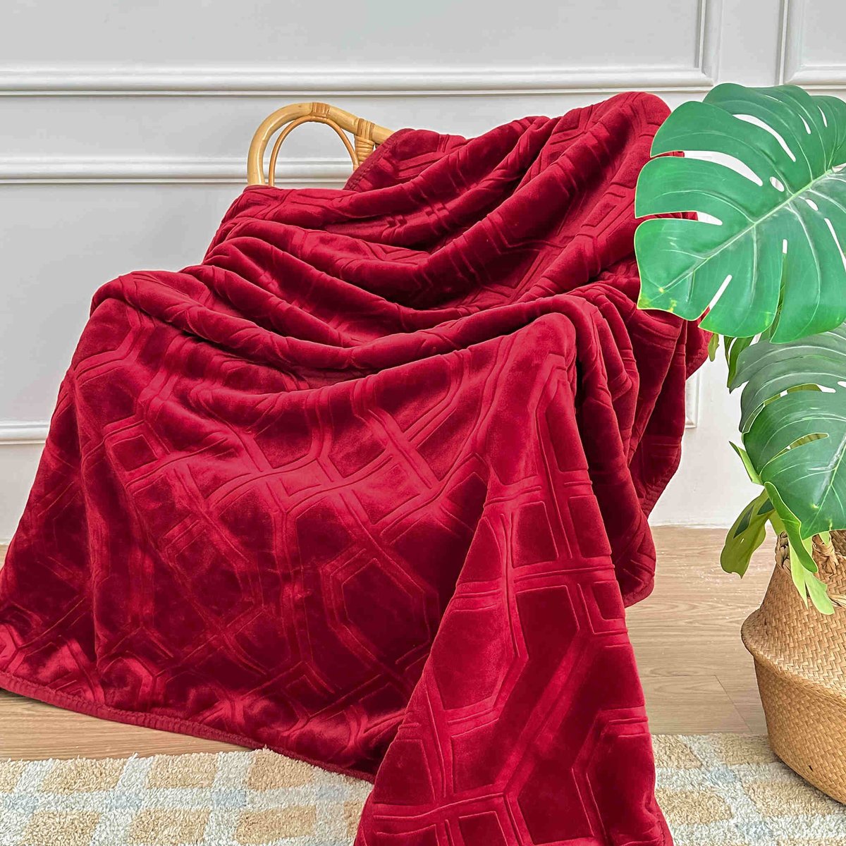 Koc akrylowy tłoczony VITO 160x200 geometryczny wzór bordowy