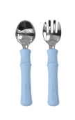 Sztućce dla dzieci - Mombella Metalowe Sztućce dla Dzieci Panda Light Blue - miniaturka - grafika 1