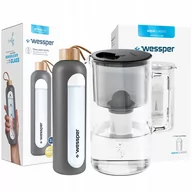 Dzbanki filtrujące - Wessper Dzbanek Szklany Aquaclassic Crystalline 2,5L Czarny + Butelka Szklana Activemax Crystalline Z Silikonowym Etui 1L Szara - miniaturka - grafika 1