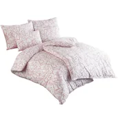 Pościel - Komplet Pościeli 160X200 100% Naturalna Bawełna Lenny Wzór Roślinny Różowy - miniaturka - grafika 1