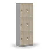 Szafki biurowe - Drewniana szafka skrytkowa, 6 schowków, zamek obrotowy, szary/dąb naturalny - miniaturka - grafika 1