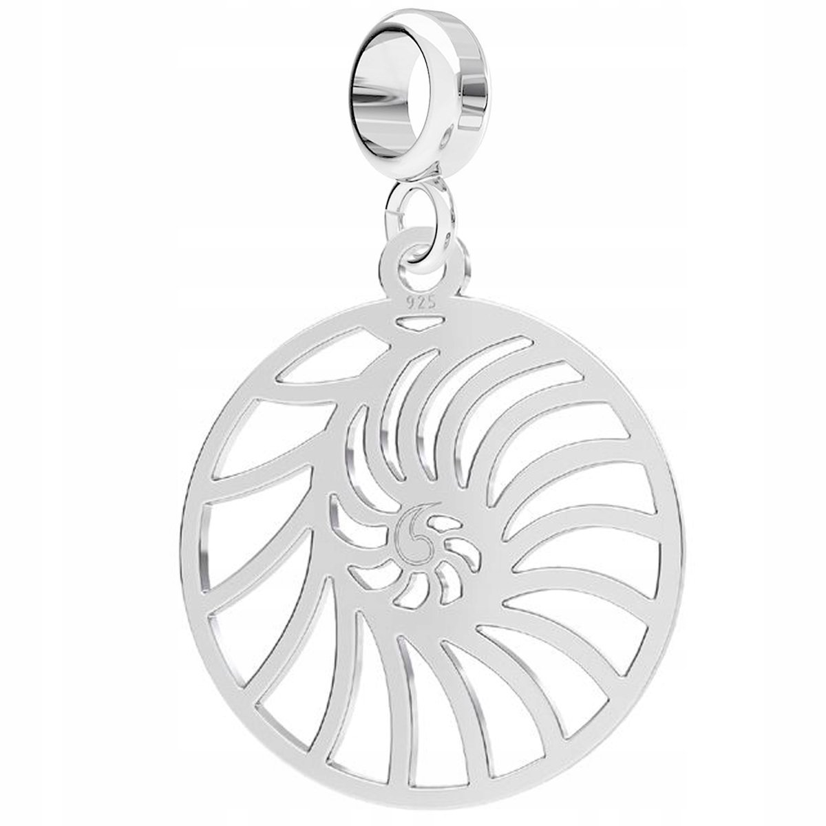 Charms Srebrny Okrągła Blaszka Muszla Muszelka Ocean Plaża Morze SREBRO 925
