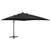 Parasole ogrodowe - vidaXL Parasol wiszący z lampkami LED i słupkiem, czarny, 300 cm 312348 - miniaturka - grafika 1