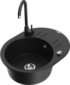 Zlewozmywaki z baterią - Mexen Kevin zlewozmywak granitowy 1-komorowy z ociekaczem i baterią kuchenną Telma, czarny - 6517-77-670200-70 - miniaturka - grafika 1