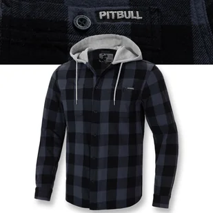 Męska Koszula Flanelowa z Kapturem Pitbull Woodson Koszula w Kratę Bawełna - Koszule męskie - miniaturka - grafika 1