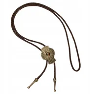 Krawaty i muchy męskie - BOLO KRAWAT Kowbojski western TEXAS rzemyk złoto KRZYŻ TYGRYSIE OKO KAMIEŃ - miniaturka - grafika 1