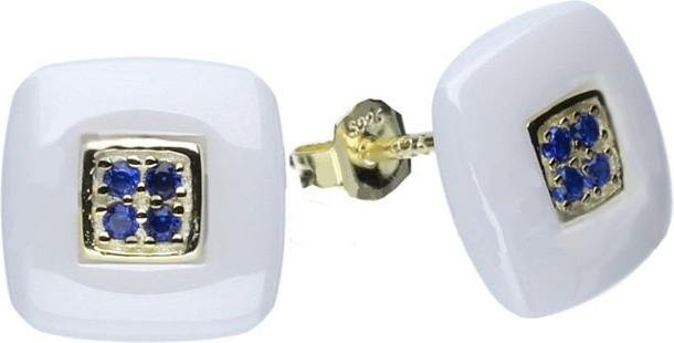 Srebrne pozłacane kolczyki 925 kwadraty ceramiczne Eleganckie modne prezent