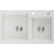 Zlewozmywaki - Mexen Tomas zlewozmywak granitowy 2-komorowy 800 x 500 mm, biały, syfon chrom - miniaturka - grafika 1