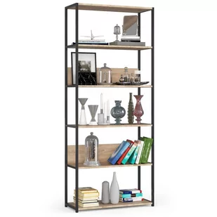 Regał loftowy metalowy 80 cm - czarny-dąb sonoma - 6 półek - Regały - miniaturka - grafika 1