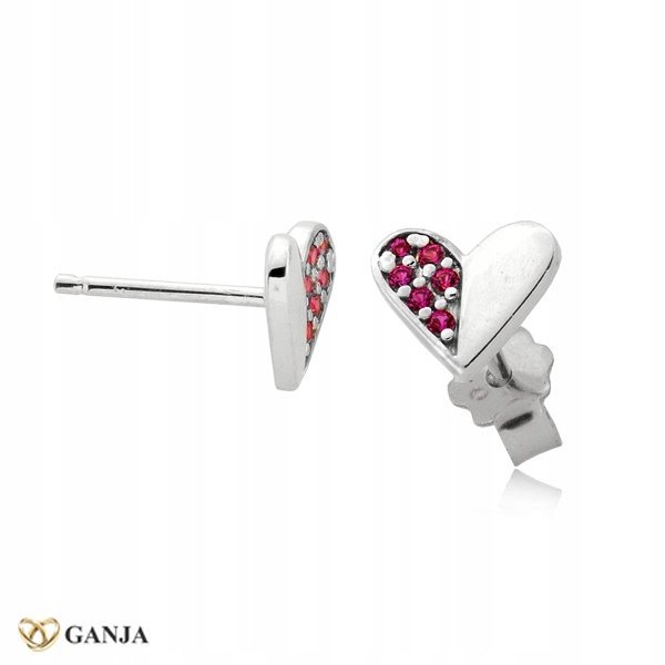 Serca z rubinami kolczyki AG 925