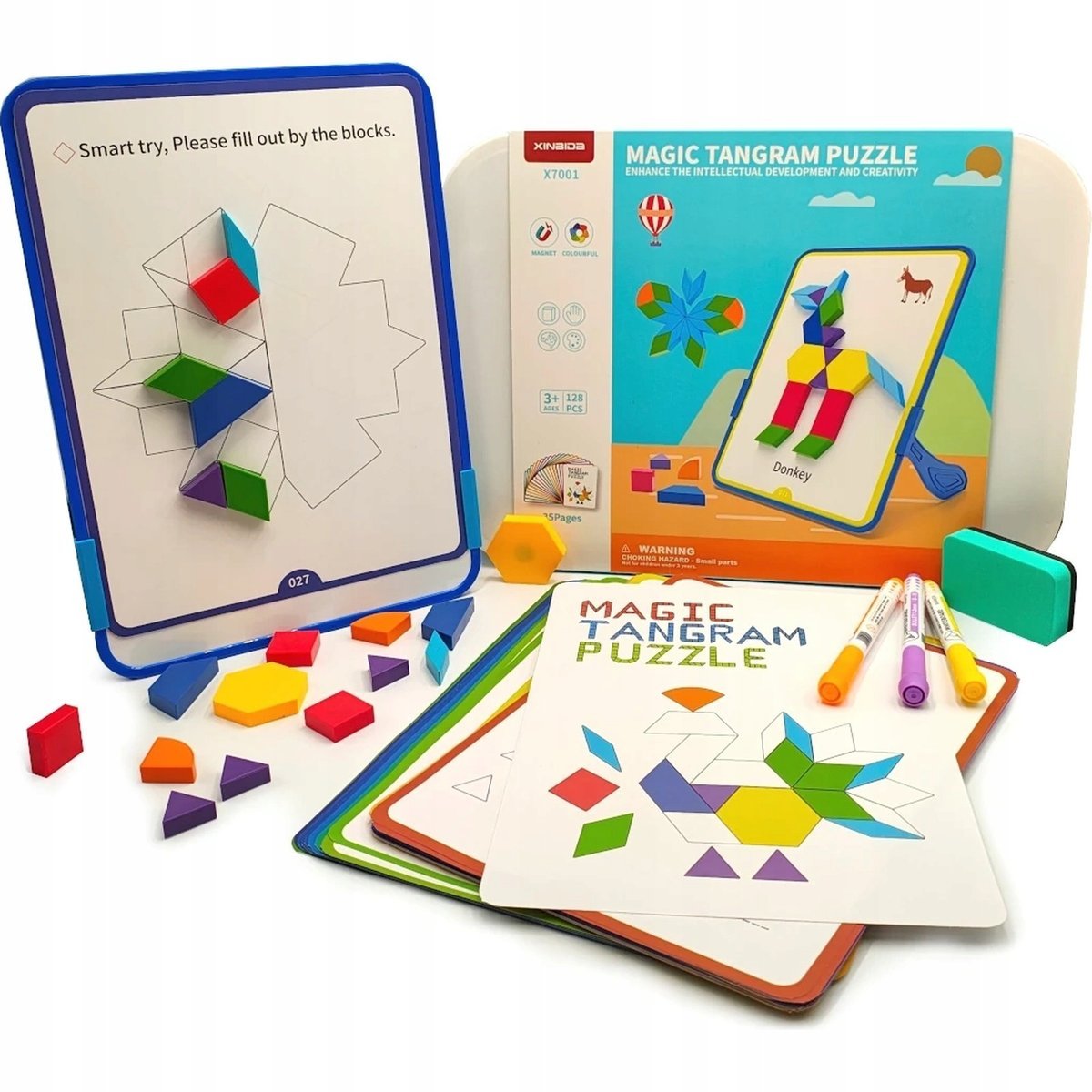 Magnetyczna mozaika Tangram z tablicą + karty pracy Magnetyczna mozaika klo