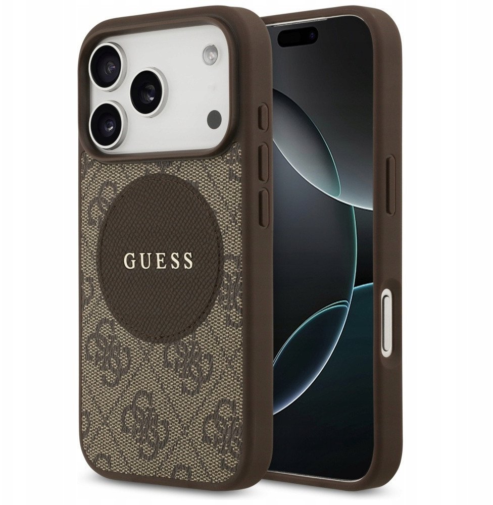 Etui Guess 4G Circle Classic Logo MagSafe do iPhone 17 Pro brązowy