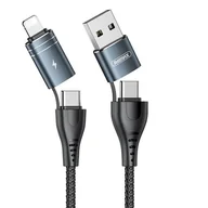 Kable USB - REMAX Wanen kabel do szybkiego ładowania 4w1 USB Typ C/ USB - USB Typ C/ Lightning Quick Charge Power Delivery 2.4 A 1,2m czarny (RC-164) - miniaturka - grafika 1
