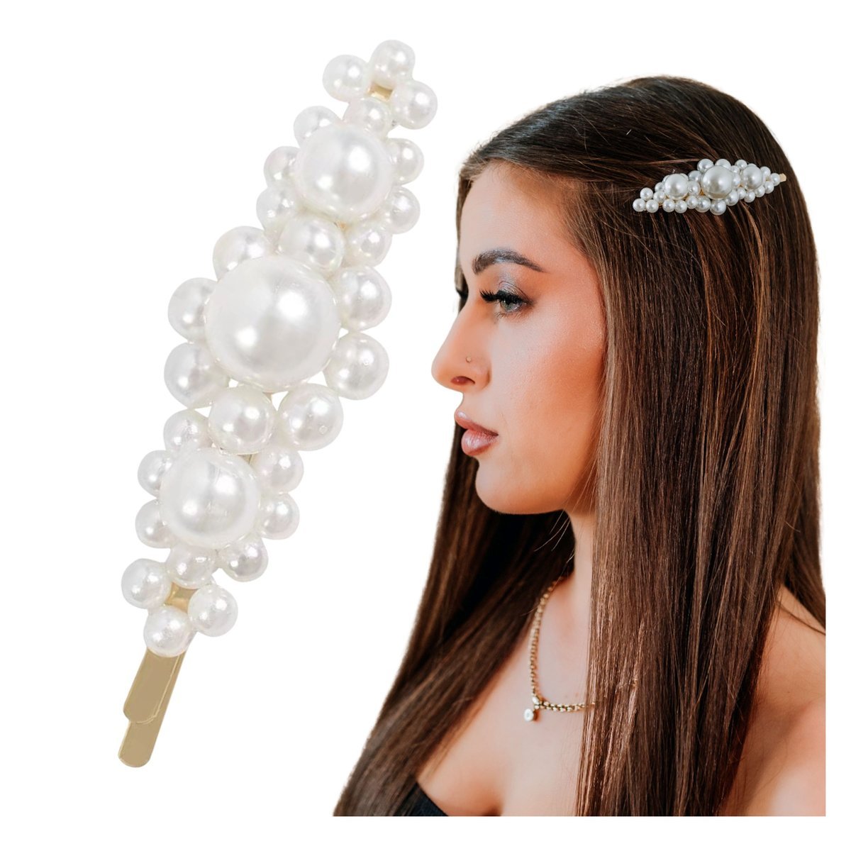 Spinka do Włosów Złota Biała Wsuwka z Perłami Ślubna Lekka i Bezpieczna