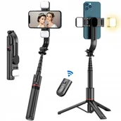 Selfie stick - Bezprzewodowy SELFIE STICK TRIPOD z lampą LED X2 i pilotem 1085mm czarny - miniaturka - grafika 1
