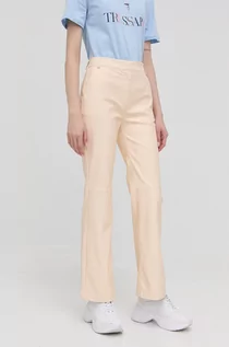 Spodnie damskie - Pinko spodnie damskie kolor beżowy proste high waist - grafika 1