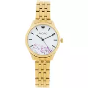 Zegarki damskie - Złoty damski zegarek z kwiatami PACIFIC X6155-07 - miniaturka - grafika 1