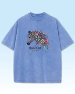Koszulki i topy damskie - Koszulka oversize Horse Girl Kolorowy Koń Sprana Jasnoniebieski 3XL - Empik - miniaturka - grafika 1