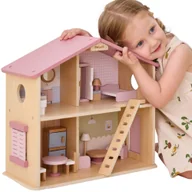 Klocki - VIGA PolarB Duży Drewniany Domek dla Lalek 17 el. - miniaturka - grafika 1
