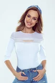 Bluzki damskie - Eldar Lesli bluzka bawełniana rękaw 3/4 biała L - miniaturka - grafika 1