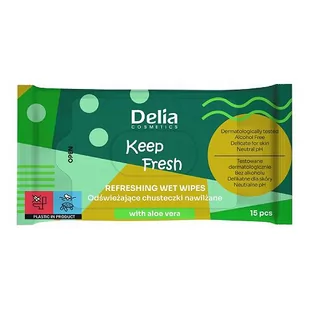 Delia Cosmetics Keep Fresh Odświeżające Chusteczki nawilżane Aloe Vera 1op.-15szt - Chusteczki do demakijażu - miniaturka - grafika 1