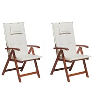 Fotele i krzesła ogrodowe - Beliani Zestaw 2 krzeseł ogrodowych drewnianych z białymi poduszkami TOSCANA - miniaturka - grafika 1