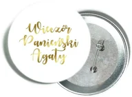 Wieczór panieński i kawalerski - Przypinka personalizowana biała ze złotym napisem na Wieczór Panieński - miniaturka - grafika 1