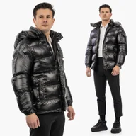Kurtki męskie - Kurtka Męska Zimowa Pikowana Puchowa Z Odpinanym Kapturem Czarna XL Czarny - miniaturka - grafika 1