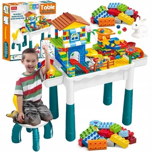 Stolik dla Dzieci z Klockami i Krzesełkiem 197 el Blat do Budowania Schowki - Klocki - miniaturka - grafika 1