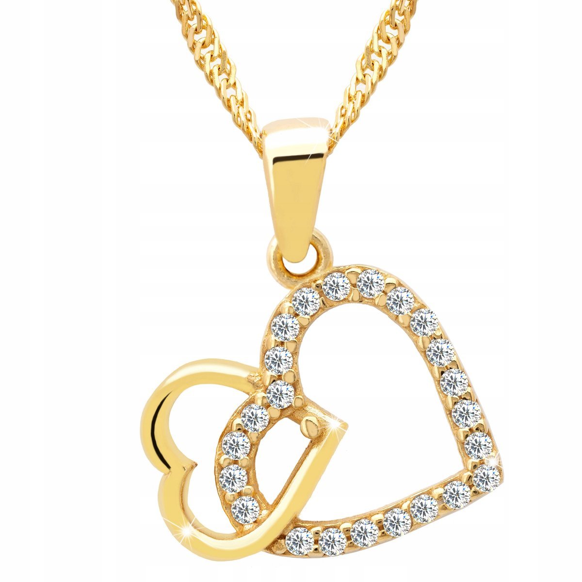 Złoty Naszyjnik Serce z Cyrkoniami Heart Love Kryształy Cyrkonie SREBRO 925