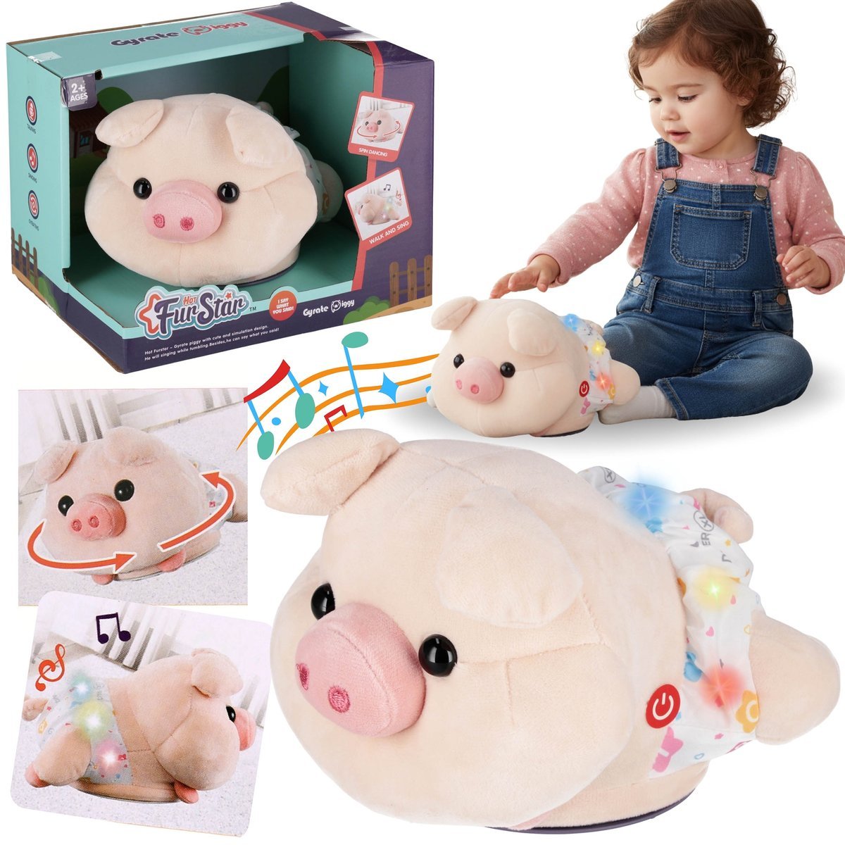 INTERAKTYWNA pluszowa TAŃCZĄCA ŚWINKA, zabawka dla dzieci 2+, DŹWIĘK, ŚWIATŁO