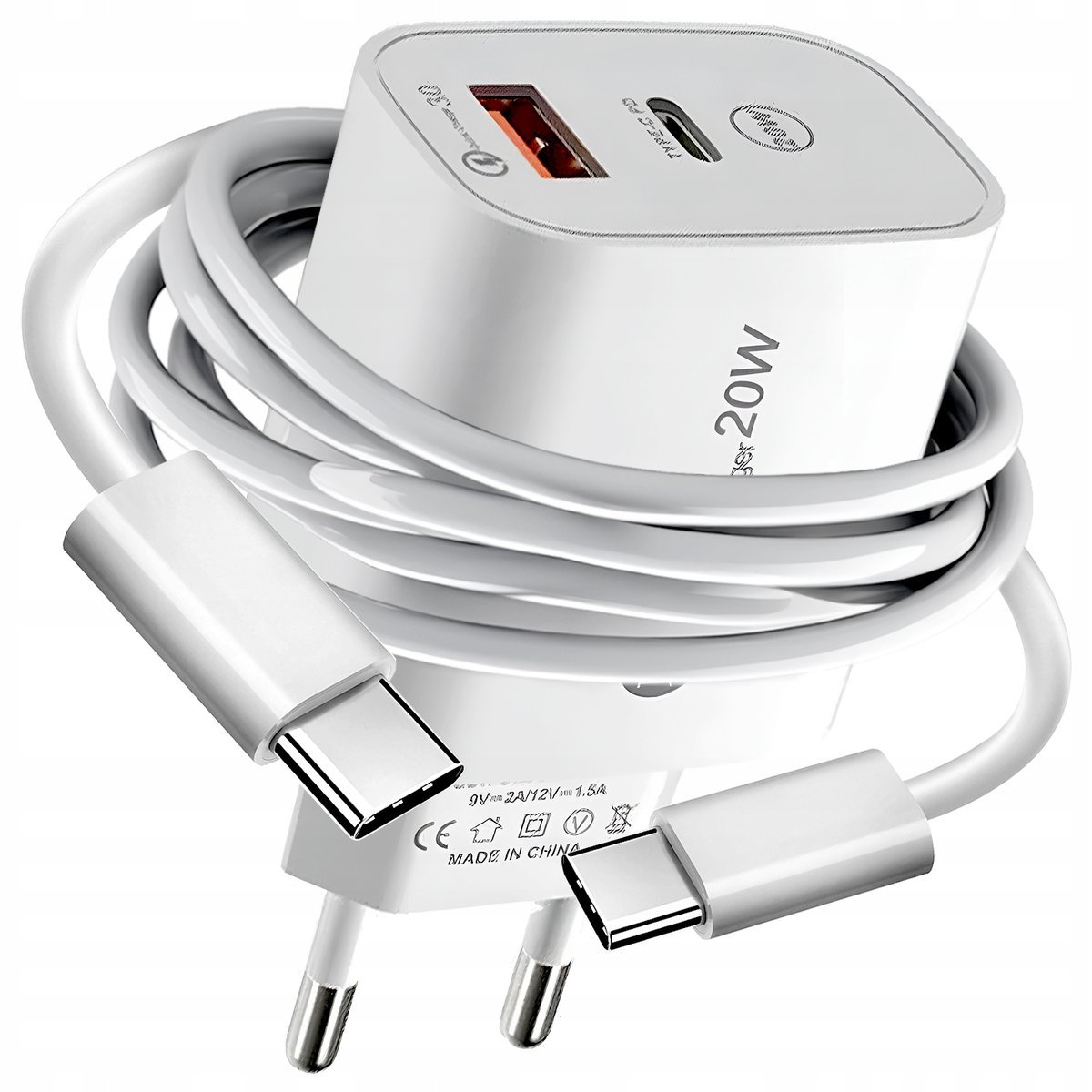 ŁADOWARKA SIECIOWA ADAPTER + KABEL USB TYPE-C 20W SZYBKIE ŁADOWANIE