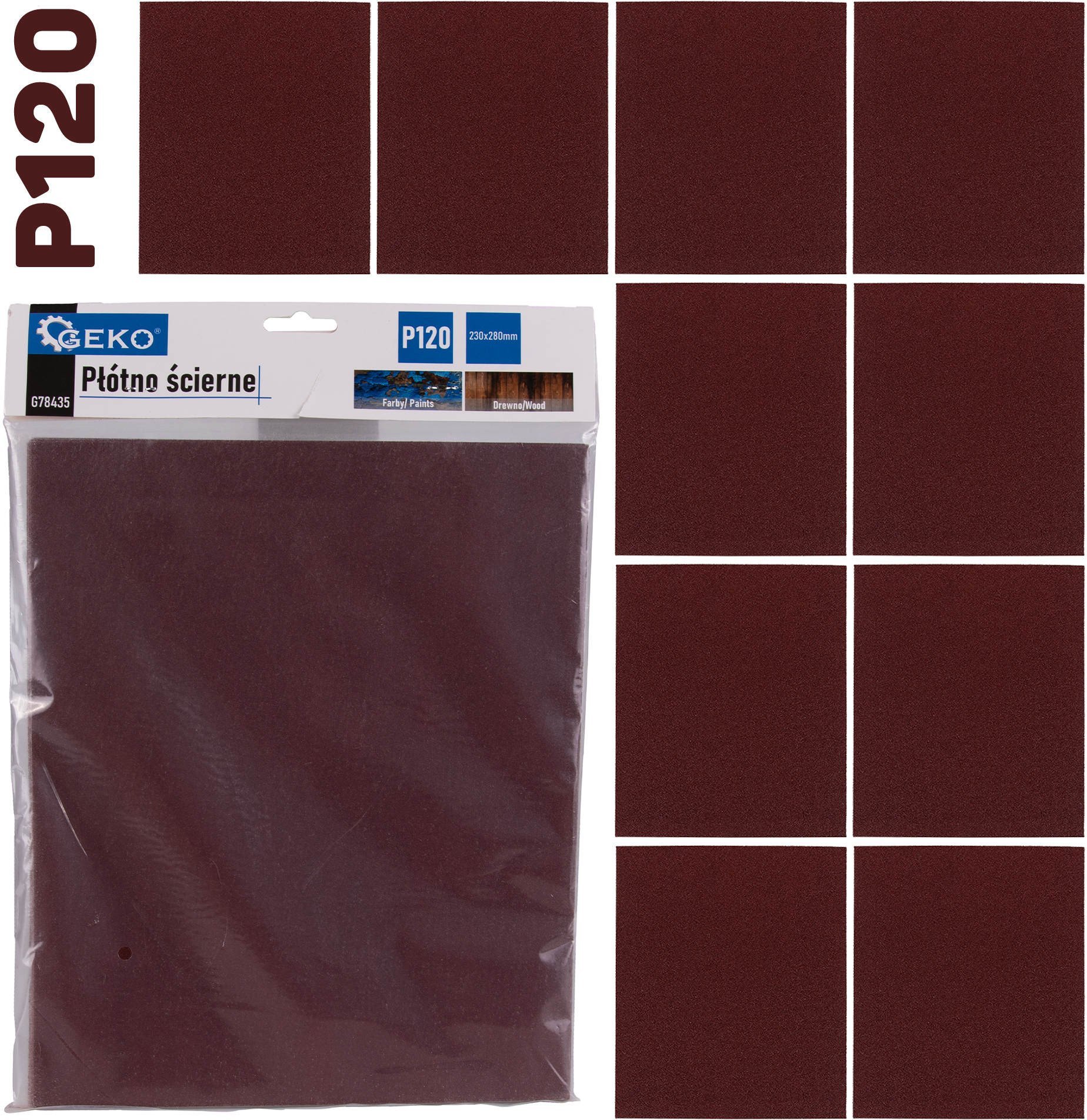 Geko Płótno ścierne – arkusz 230x280mm P120 10/500